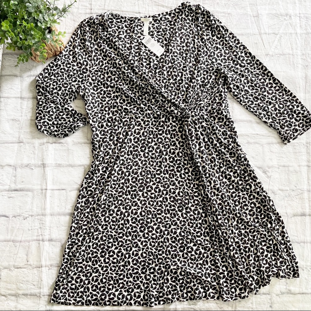 Soma black print twist front faux wrap dress